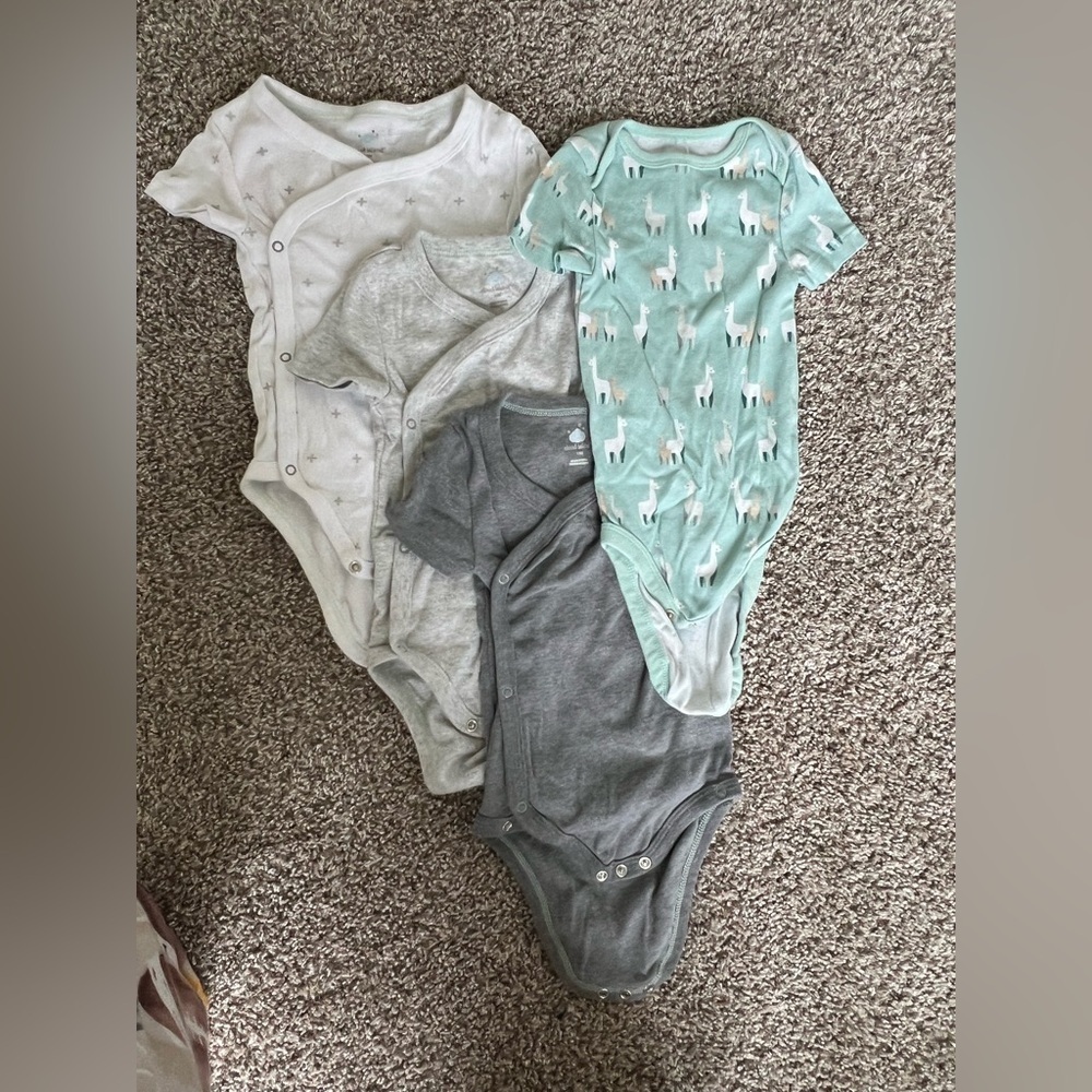 4-piece Cloud Island Gray and Green Llama Print Kids One-Piece Set